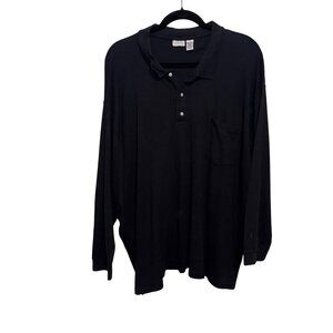KingSize Black Long Sleeve Polo Shirt Tall Button-Up Collar W/ Pocket Size 6XL